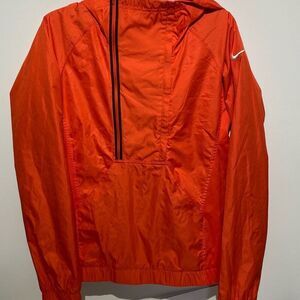 Nike Women's Orange Storm Fit Half Zip Lined Hooded Windbreaker Jacket Small